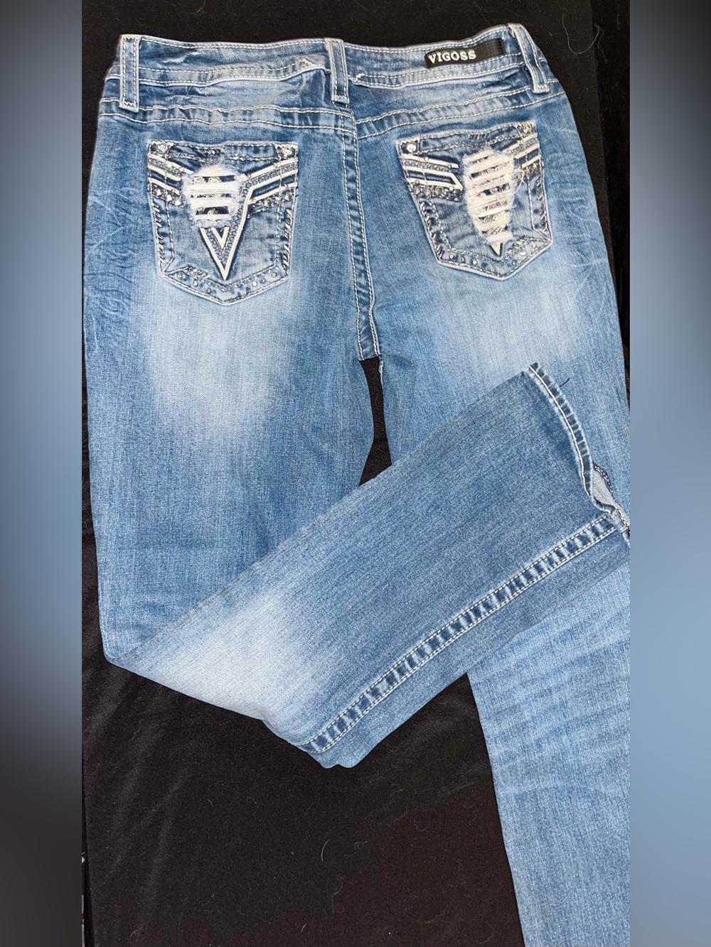 Vigoss Women's Faded Light Blue Skinny Jeans with Embroidered Back Pockets
